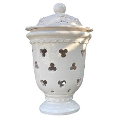 A Pair of Terracotta French Garden Lantern in White Glaze with a Sphere Top