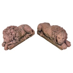 A Pair of Terracotta Recumbent Lion Statues