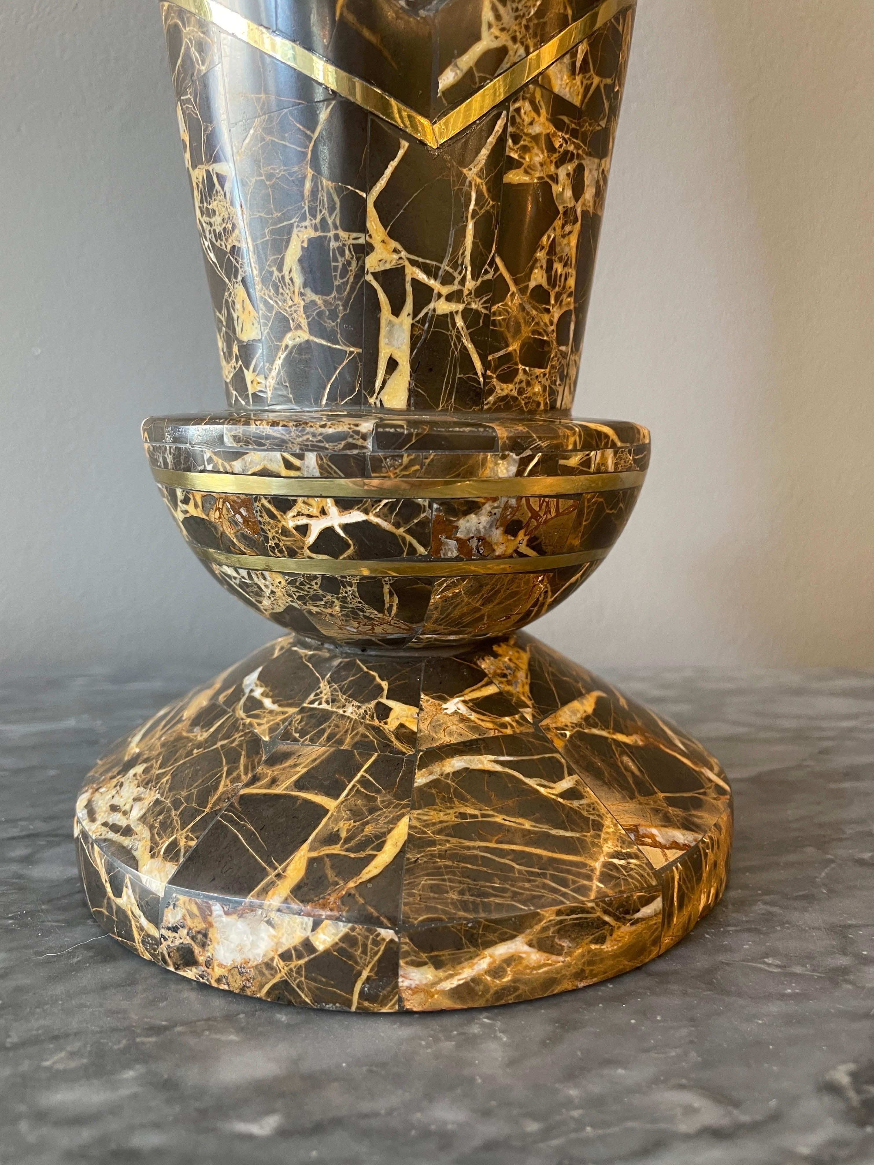 Pair of Tessellated Marble and Brass Vases  For Sale 4