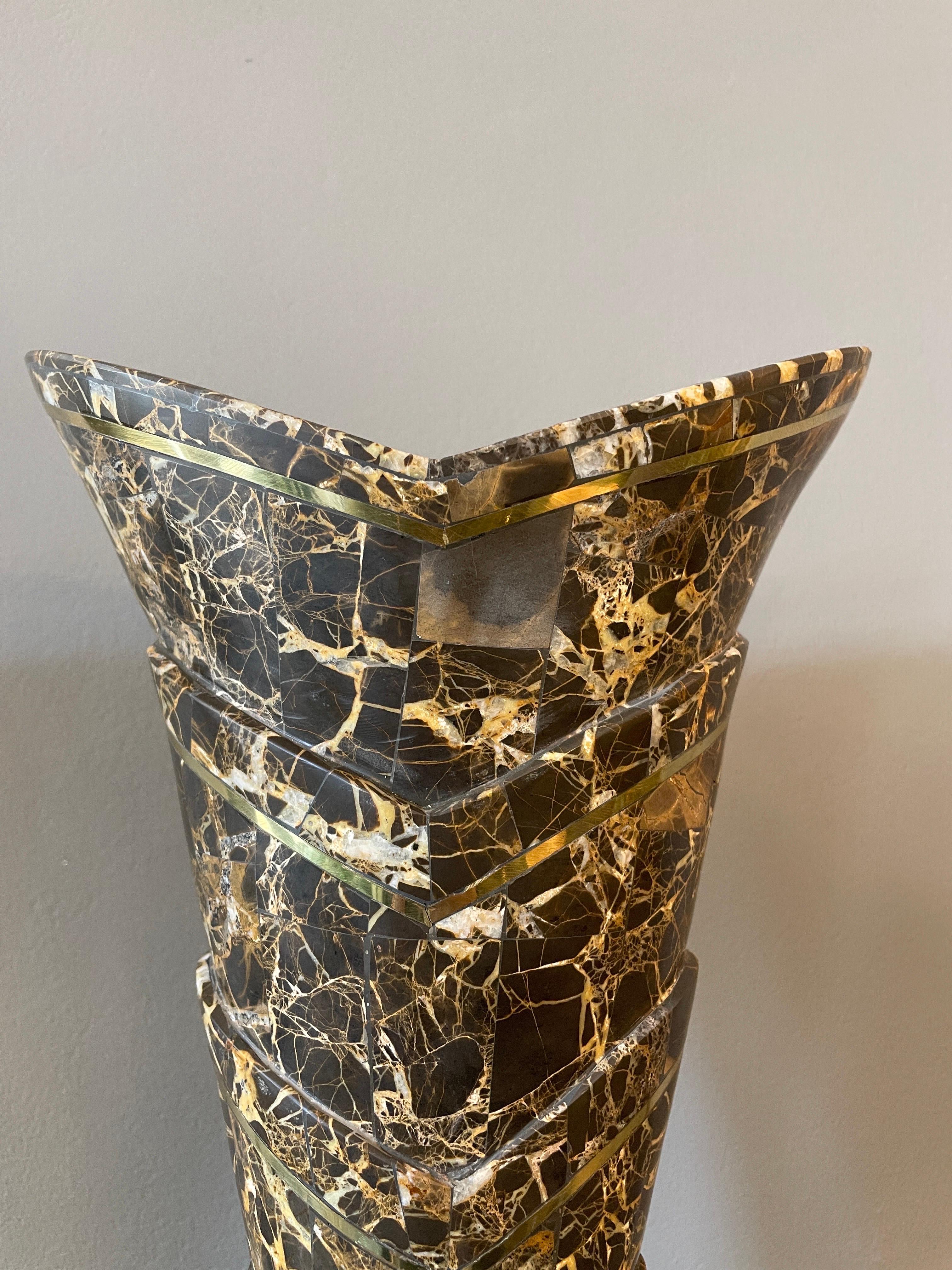 Pair of Tessellated Marble and Brass Vases  In Good Condition For Sale In London, GB