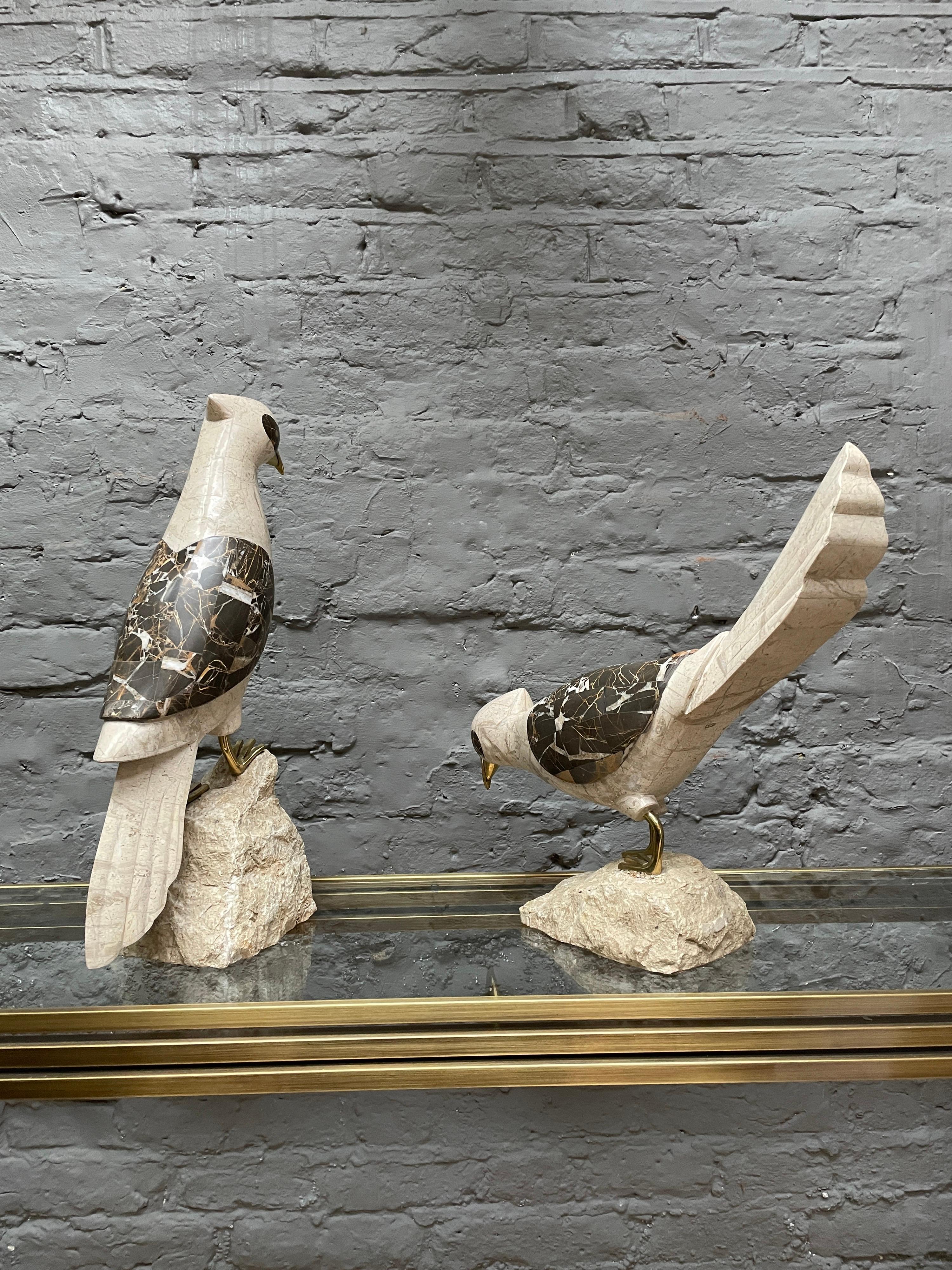 Pair of Tessellated Marble and Stone Birds by Maitland Smith 5