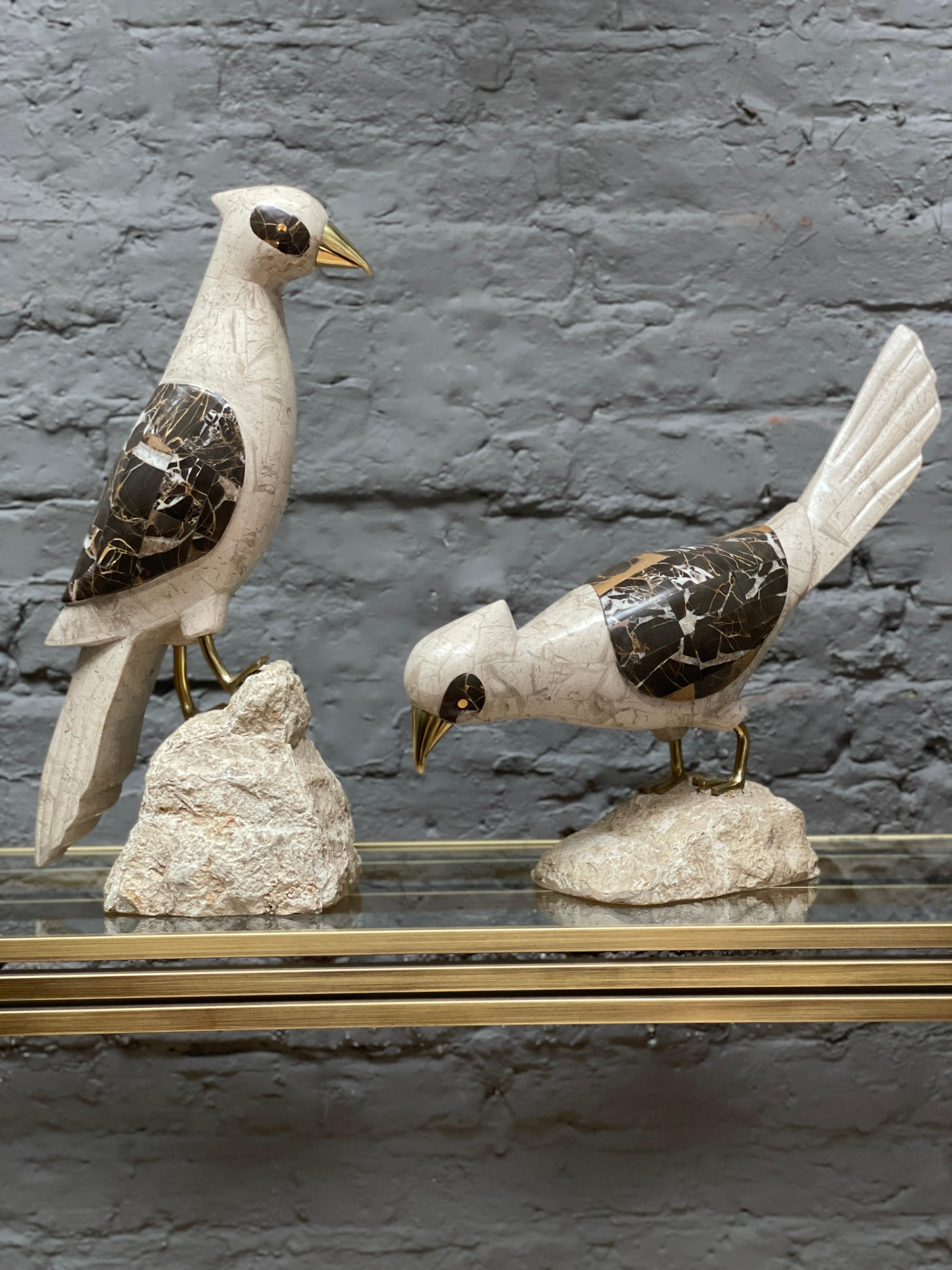 Pair of Tessellated Marble and Stone Birds by Maitland Smith 6