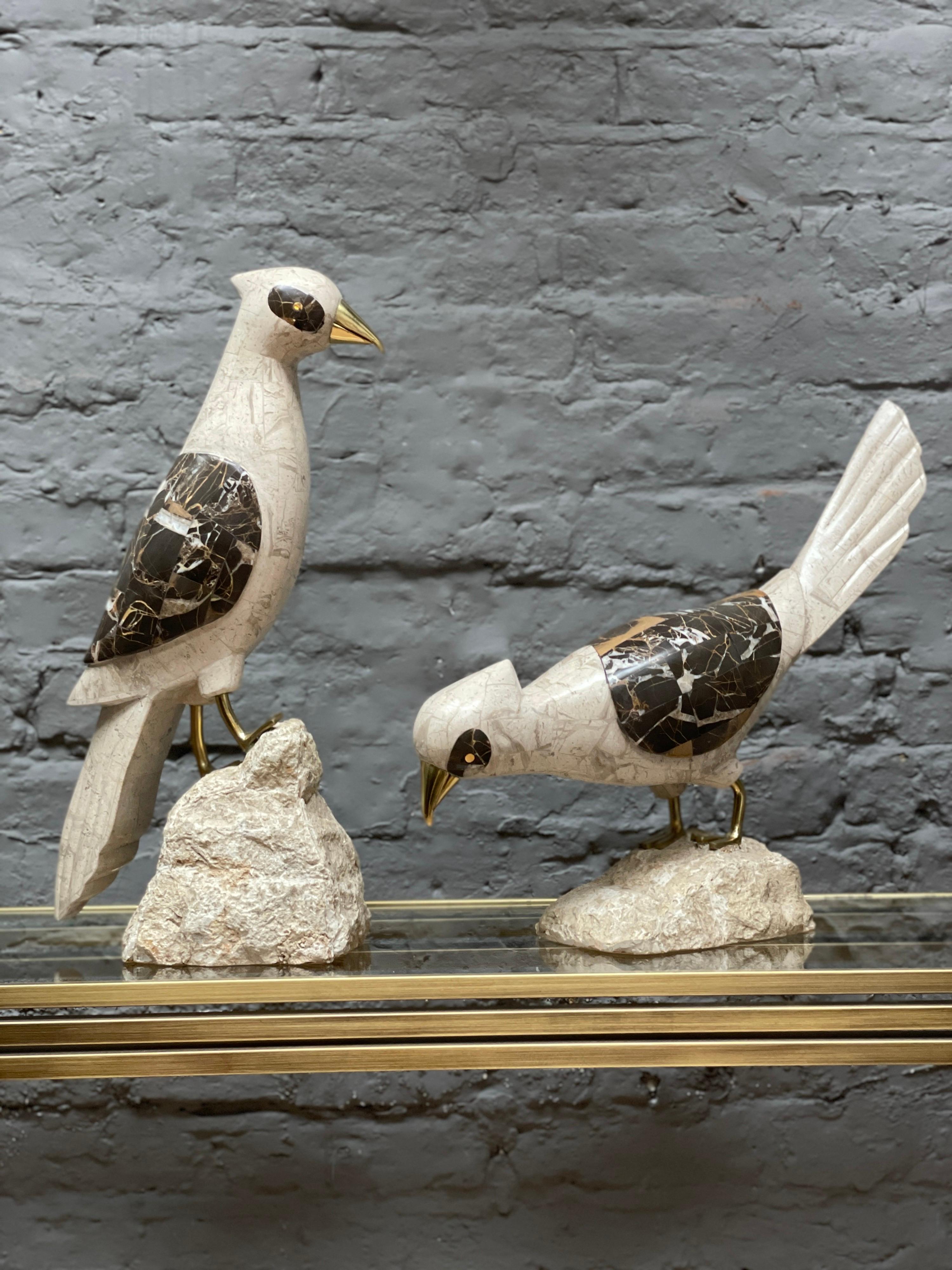 Pair of Tessellated Marble and Stone Birds by Maitland Smith 7