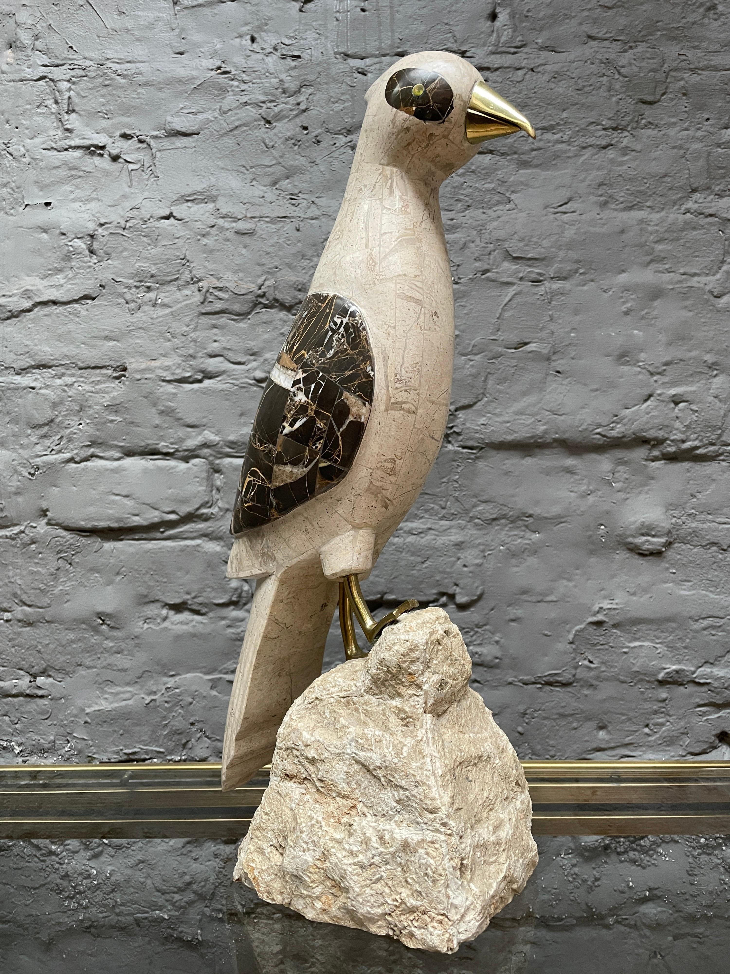 Modern Pair of Tessellated Marble and Stone Birds by Maitland Smith