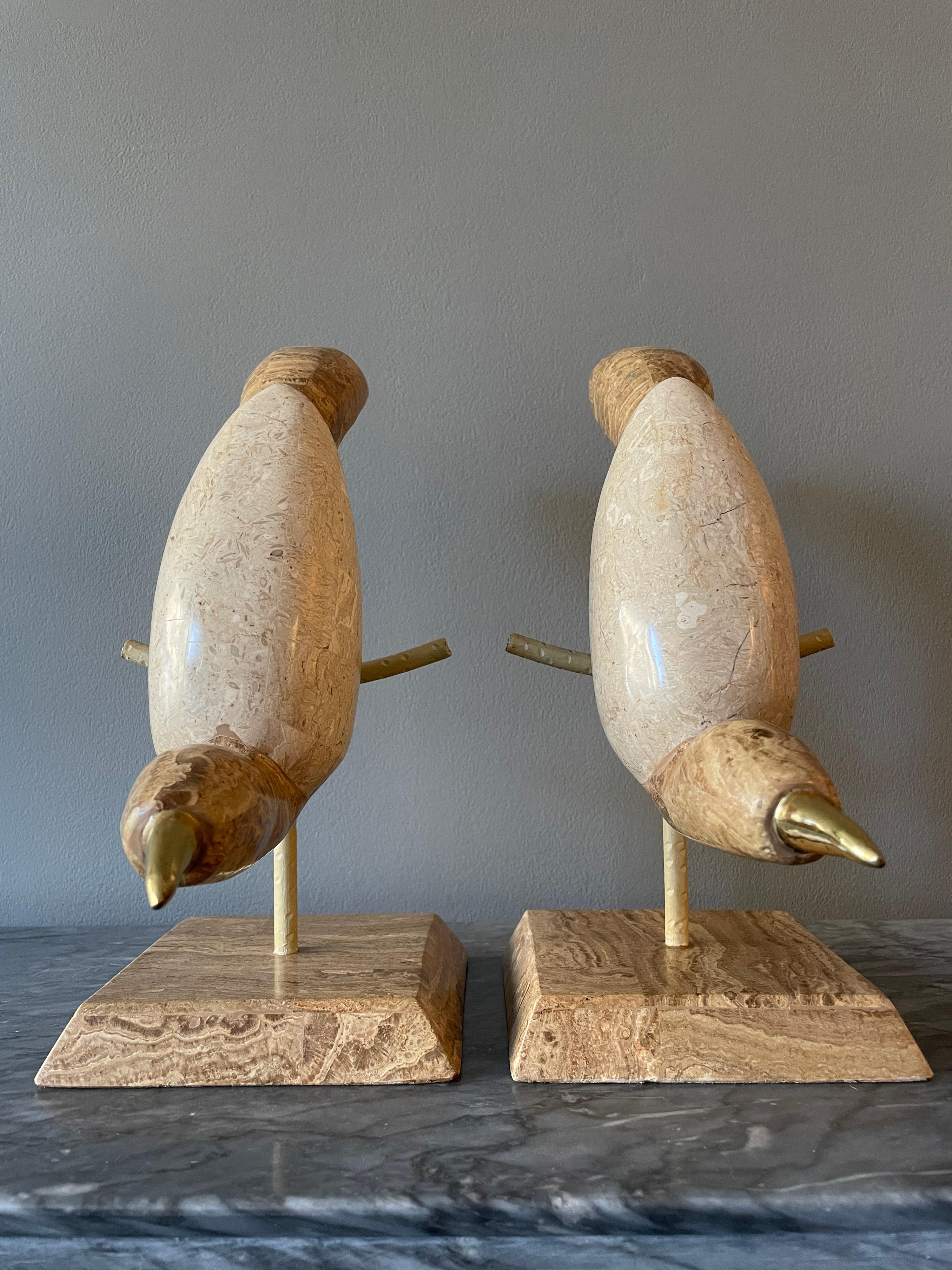 Pair of Tessellated Marble Perched Birds For Sale 4