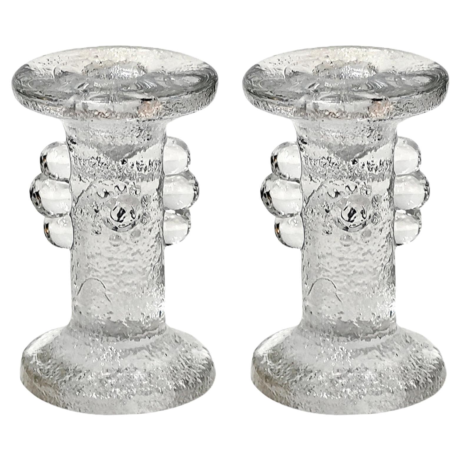 Coppia di portacandele in cristallo testurizzato, di Staffan Gellerstedt per Pukeberg in vendita