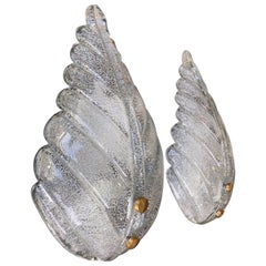 Vintage Pair of Textured Murano Glass Leaf Wall Sconces with Brass Screw Fittings