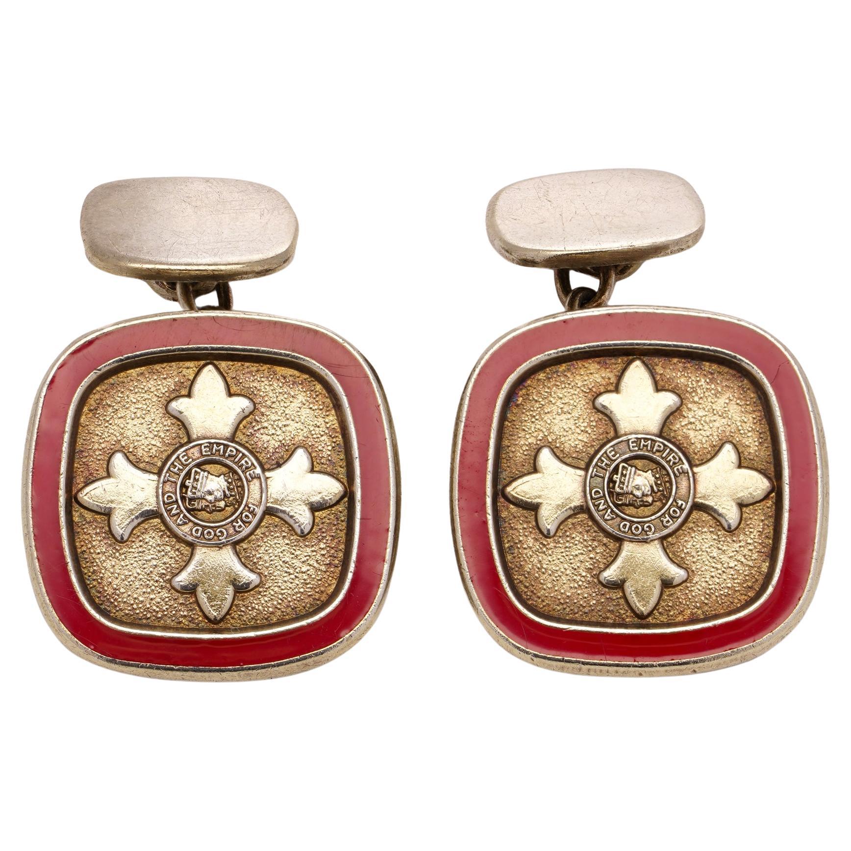 A pair of the Order of the British Empire silver gilt and red enamel cufflinks 