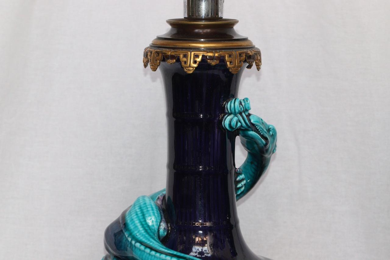 Pair of Théodore Deck Lizards Vases Ormolu-Mounted in Lamps 1