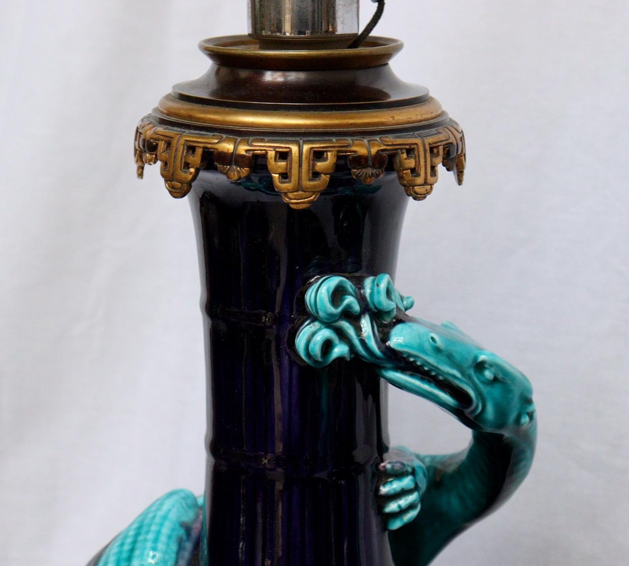 Pair of Théodore Deck Lizards Vases Ormolu-Mounted in Lamps 2