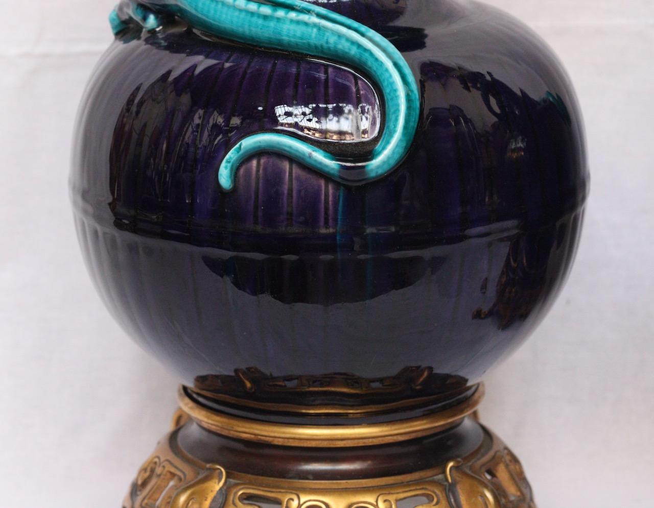 Pair of Théodore Deck Lizards Vases Ormolu-Mounted in Lamps 4