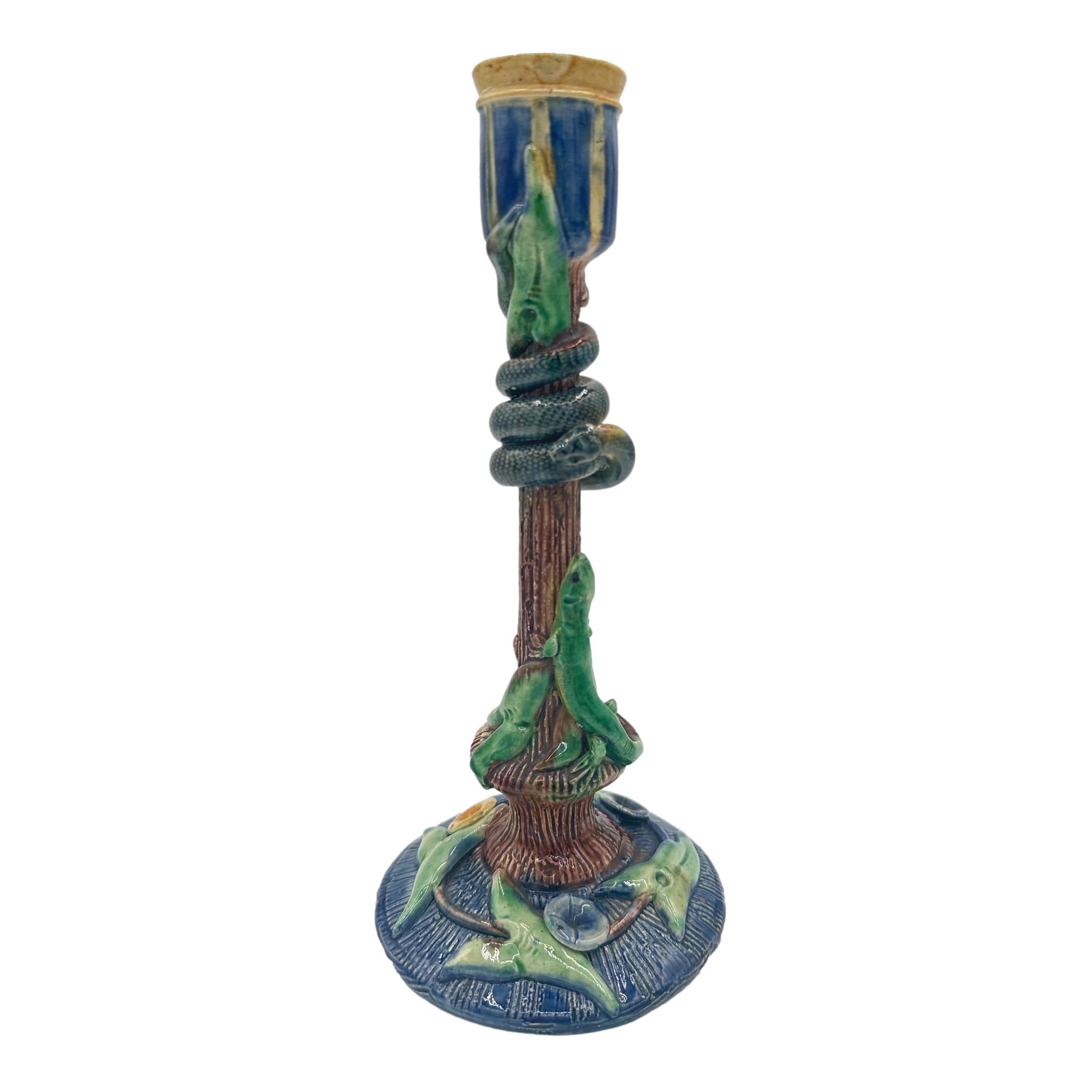 A Pair of Thomas Sargent Palissy Ware Majolica Candlesticks, French, ca. 1880 For Sale 7