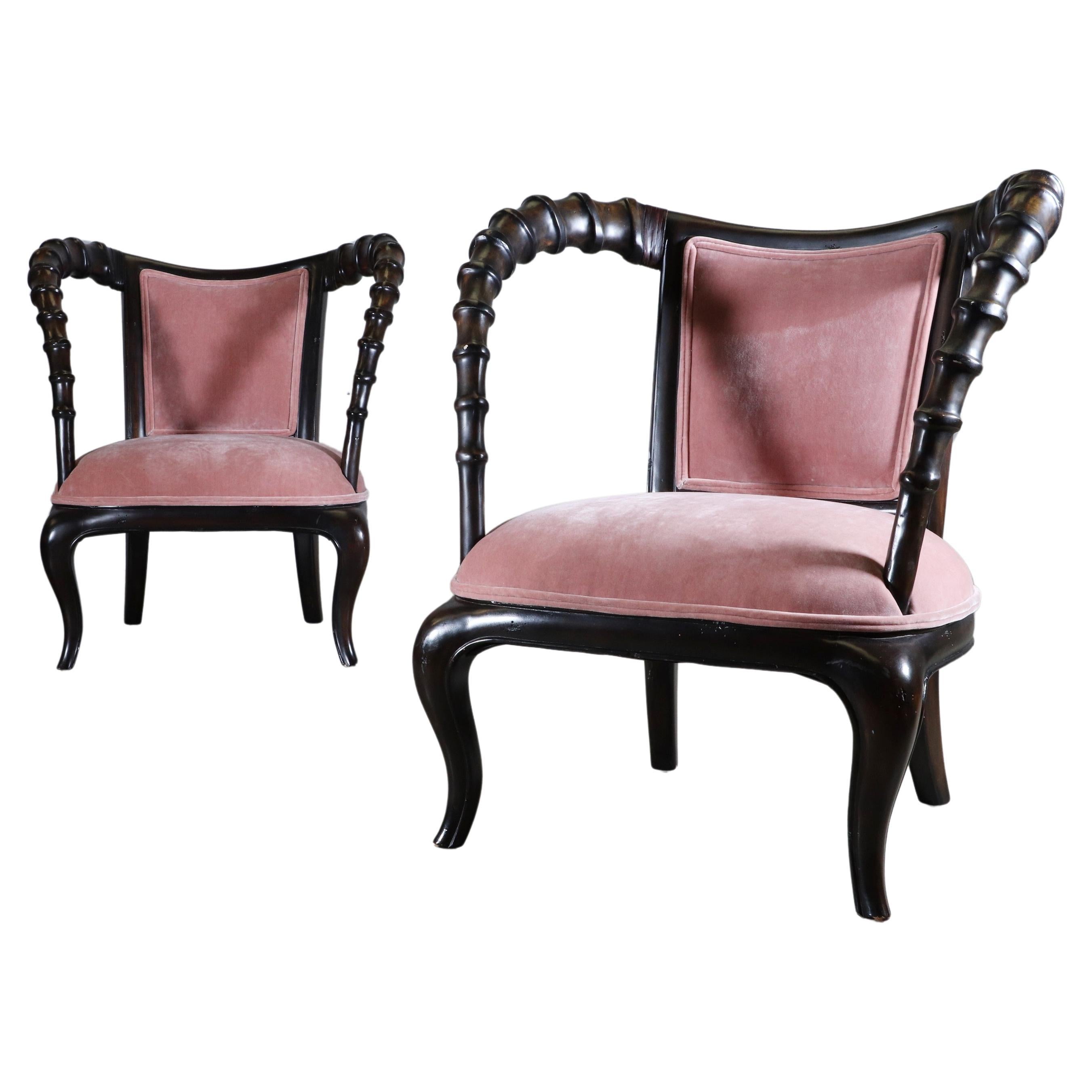 A pair of Thomasville 'Ernest Hemingway' carved alder armchairs For Sale