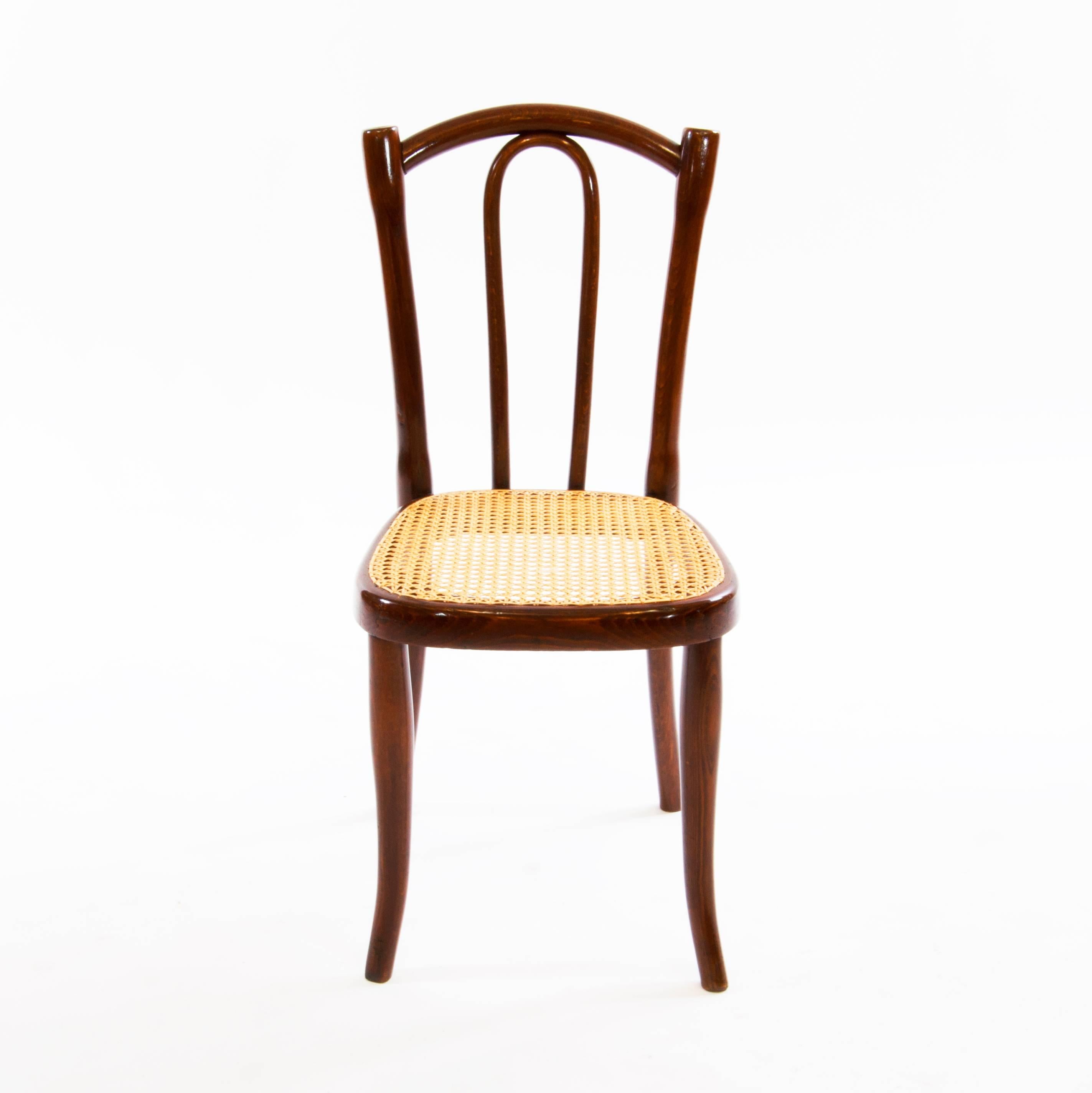 Very rare and antique Thonet children bentwood chairs no. 2, which were produced between 1910-1929 and was designed in 1880 by the Gebruder Thonet.
The company Thonet was founded by Michael Thonet and was greatly expanded by their sons. They