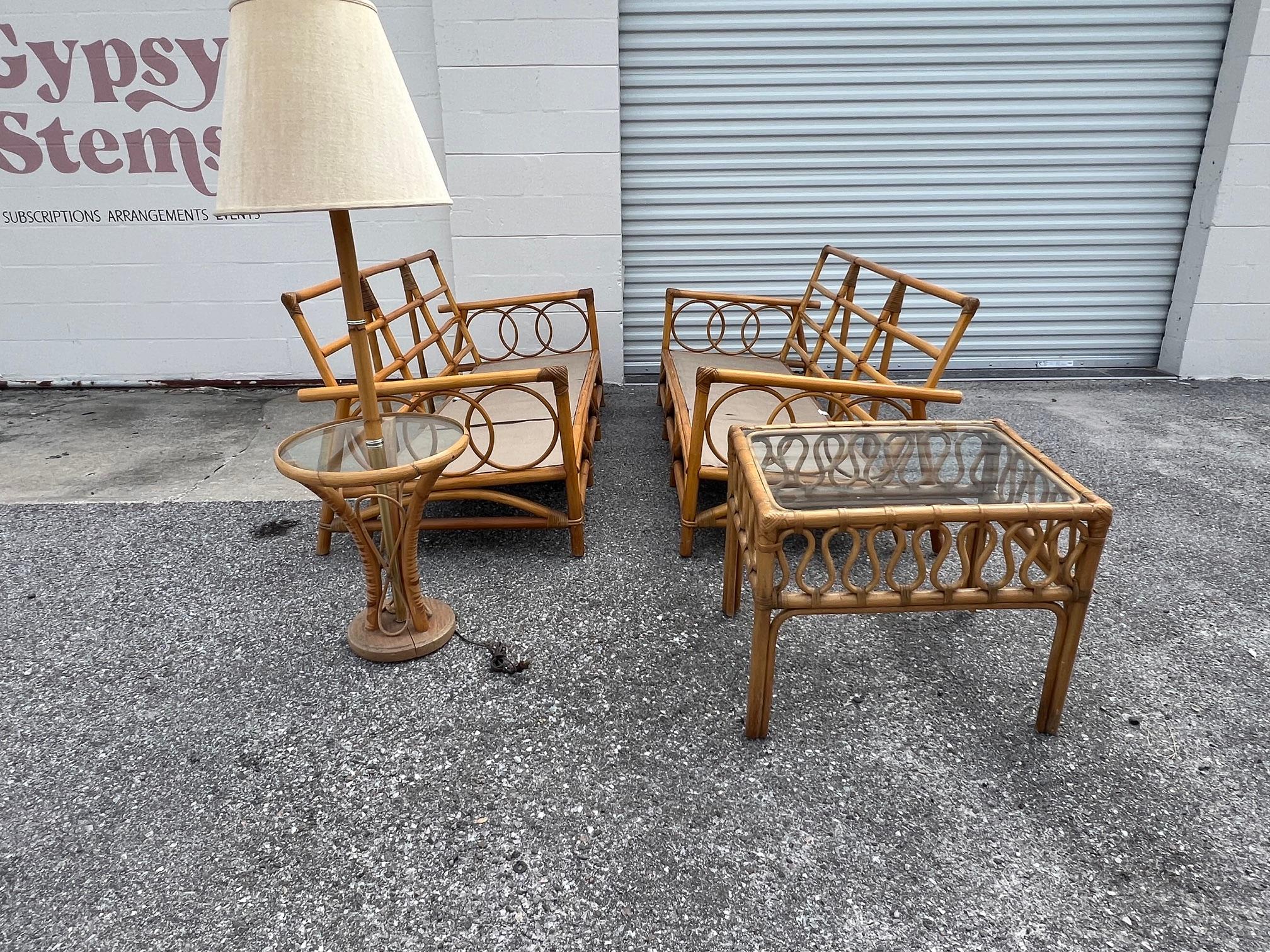 A Pair Of Three Seat Rattan Sofas For Sale 4