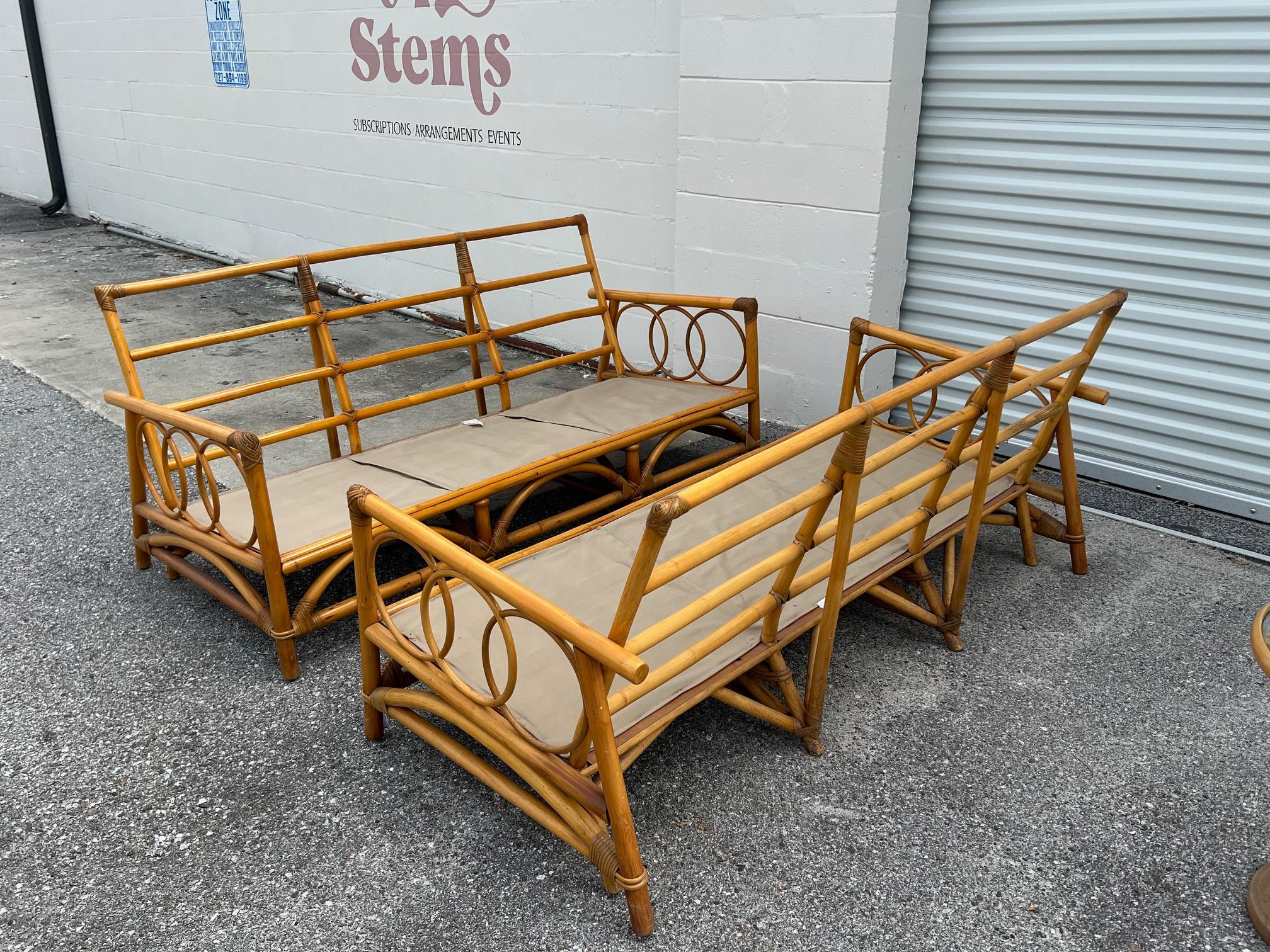 A Pair Of Three Seat Rattan Sofas For Sale 1