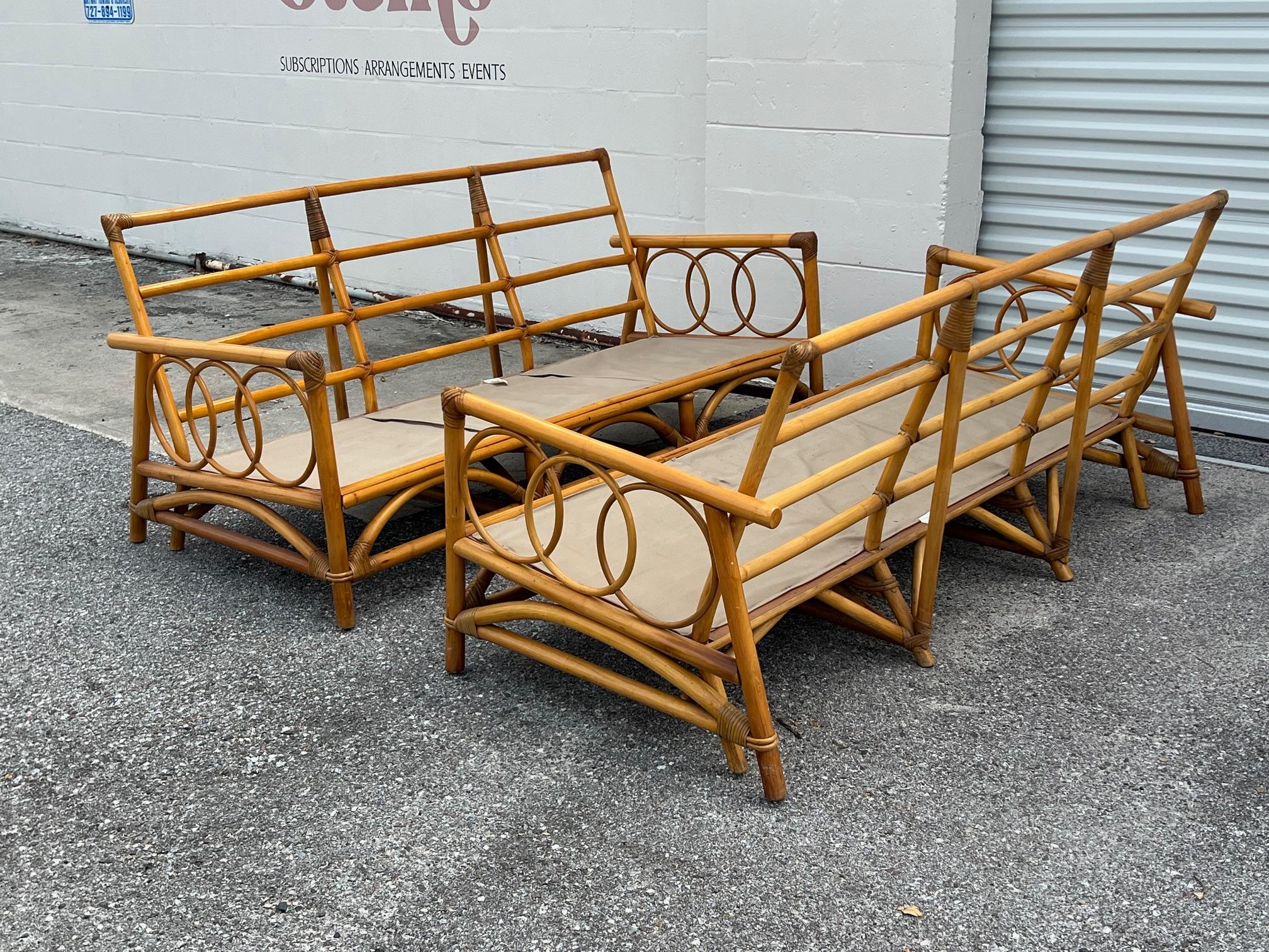A Pair Of Three Seat Rattan Sofas For Sale 2