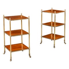 A pair of three tier Edwardian satinwood etageres