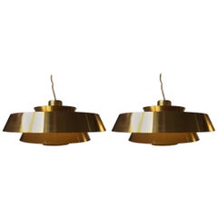 Pair of Tiered Brass 'Nova' Pendant Lights by Jo Hammerborg, Fog & Mørup