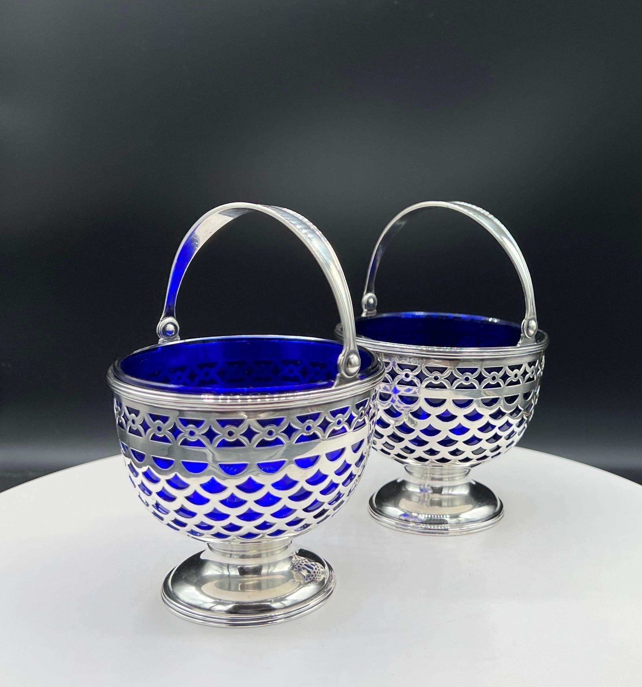 Other A Pair of Tiffany Baskets with Cobalt Liner For Sale