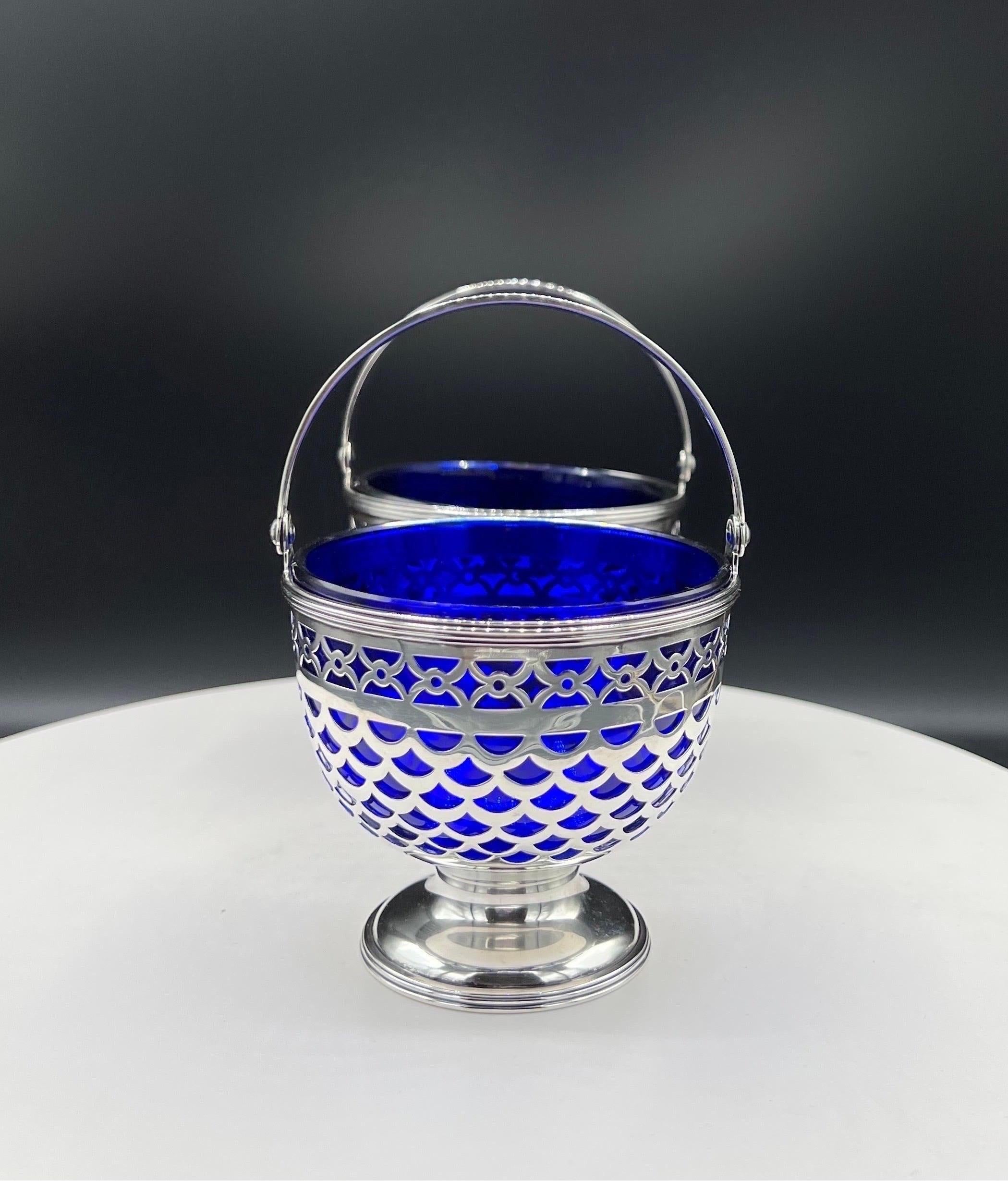 American A Pair of Tiffany Baskets with Cobalt Liner For Sale
