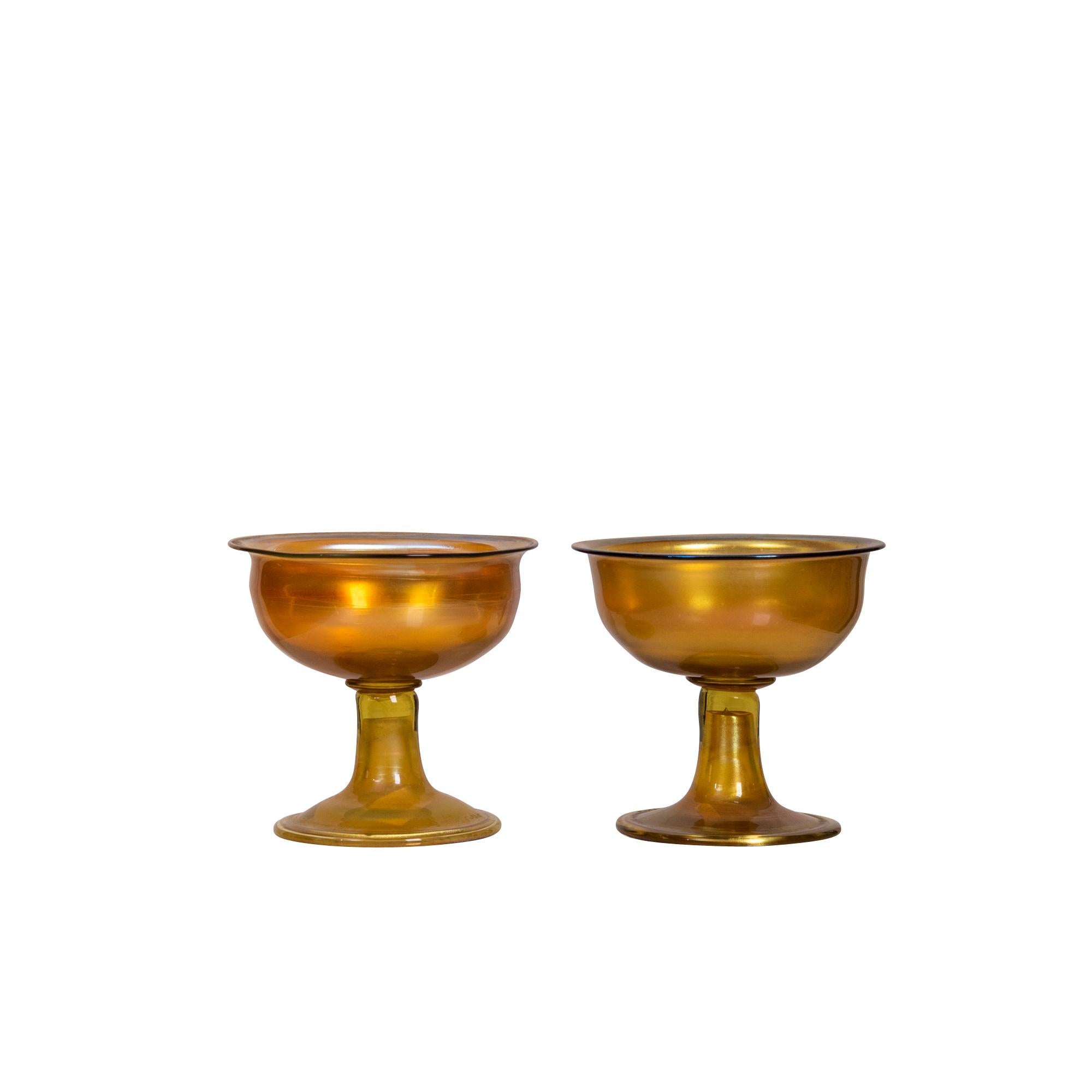 Pair of Tiffany Studios Gold Favrile Glass Sherbets In Good Condition For Sale In West Palm Beach, FL