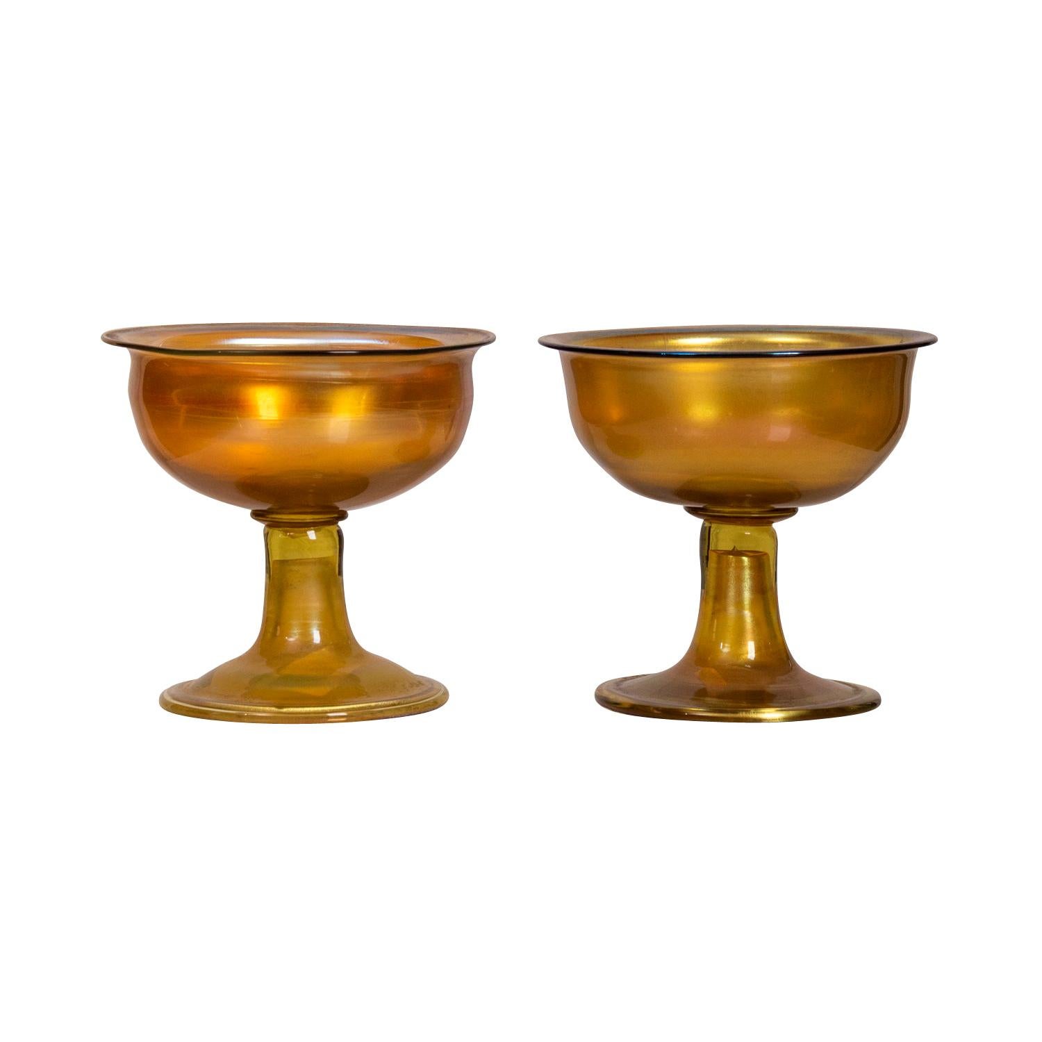 Paar Tiffany Studios Gold Favrile Glas Sherbets