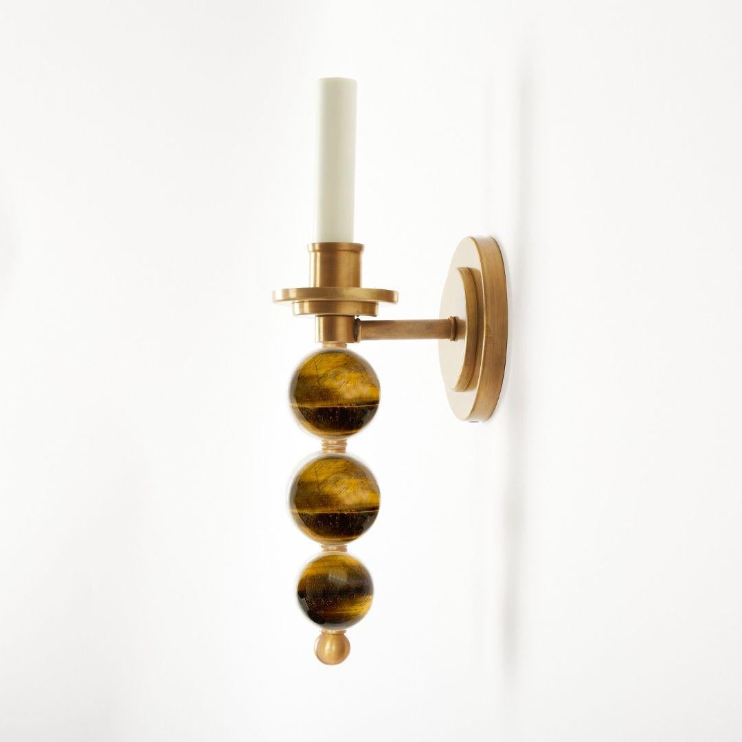 A Pair of Tiger's Eye Ephorus Sconces by David Duncan Studio In New Condition For Sale In New York, NY
