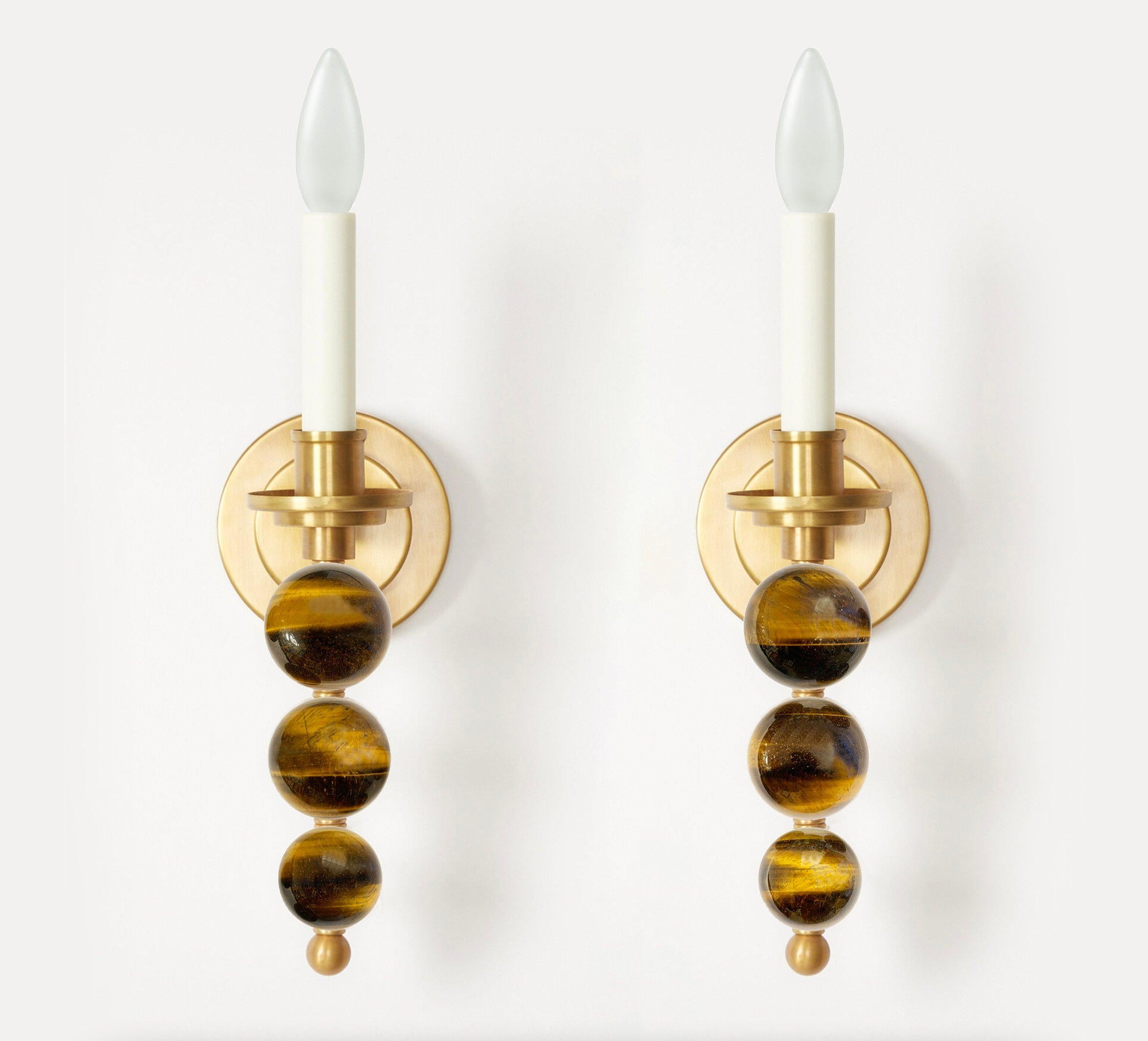 Contemporary A Pair of Tiger's Eye Ephorus Sconces by David Duncan Studio For Sale