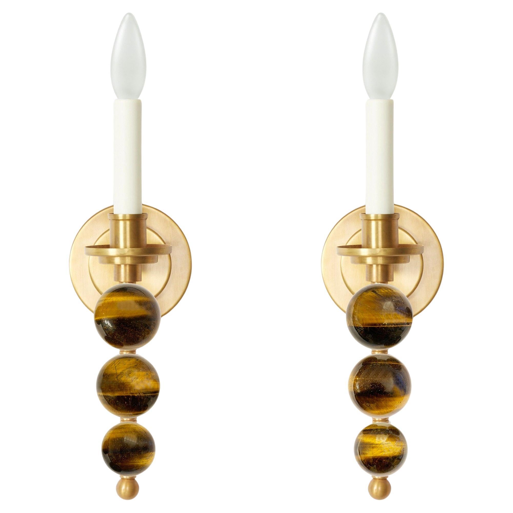 A Pair of Tiger's Eye Ephorus Sconces by David Duncan Studio