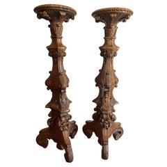 A Pair of Timber Baroque Style Torchiere Pedestals, Late 20th Century