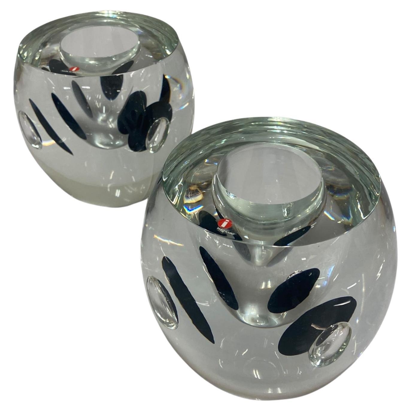 Coppia di vasi Timo Sarpaneva Claritas, in vetro nero e trasparente, Iittala anni '80 in vendita
