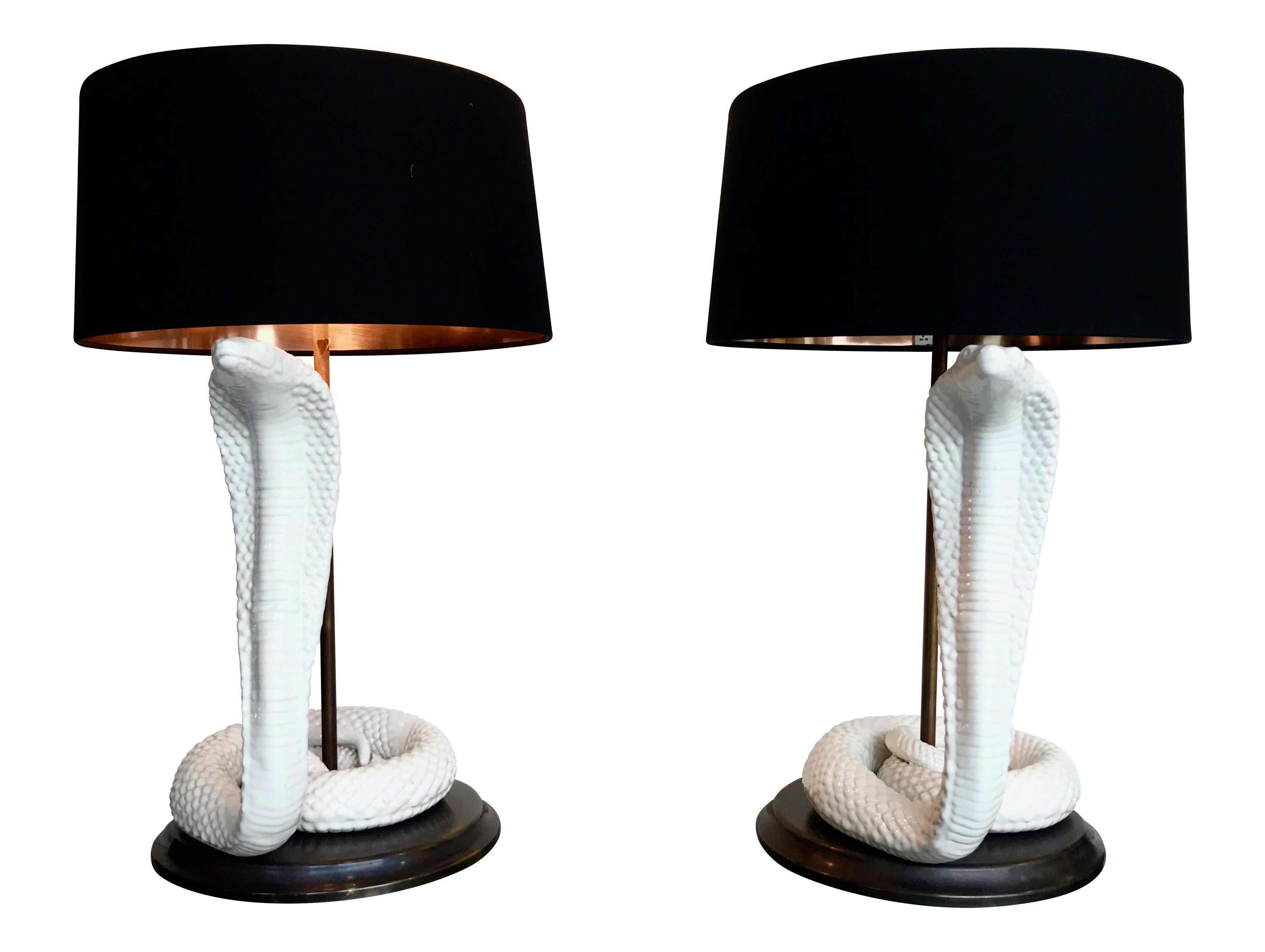 Pair of Tommaso Barbi Ceramic Cobra Lamps For Sale 4