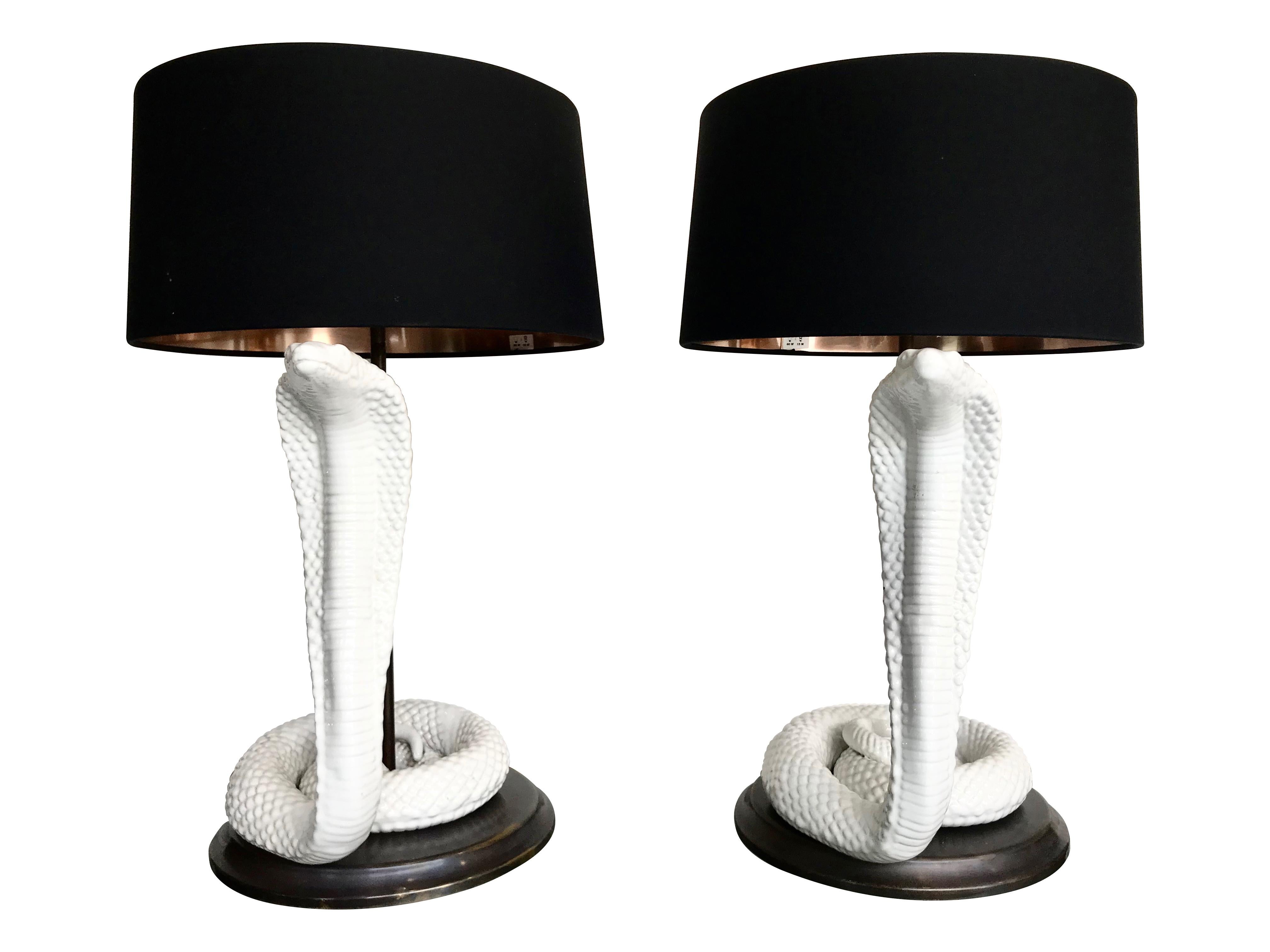 Mid-Century Modern Pair of Tommaso Barbi Ceramic Cobra Lamps For Sale