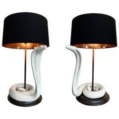 Pair of Tommaso Barbi Ceramic Cobra Lamps