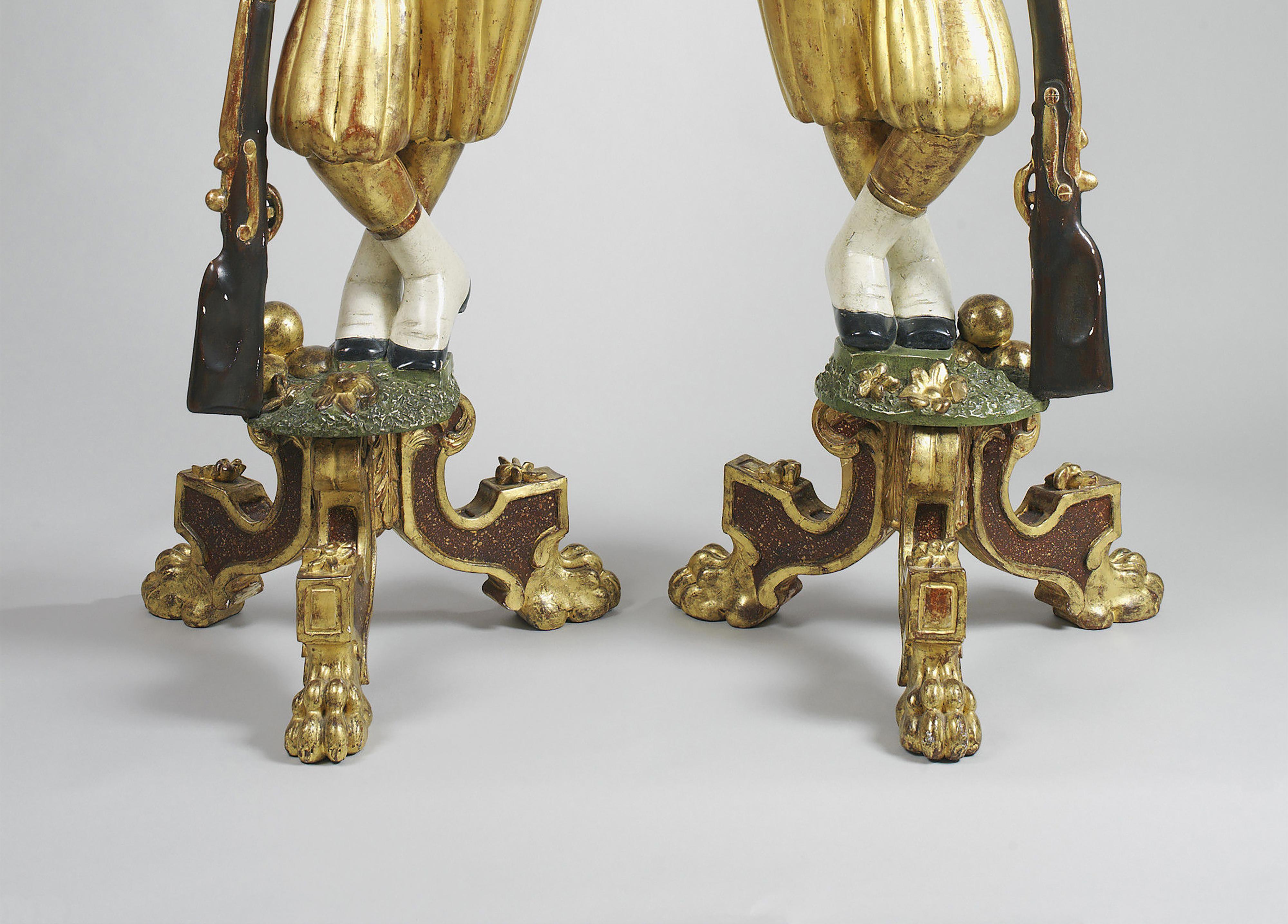 French Provincial Pair of Torchères in the Form of French Soldiers, circa 1860 For Sale