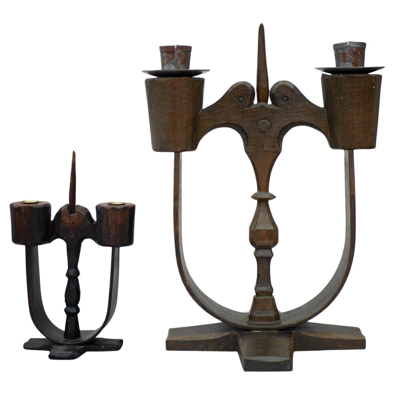 A pair of Traditional Rustic Swedish Wooden Candlestick holder from Taserud For Sale
