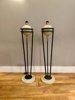 A Pair Of Travertine and Brass Floor Lamps By Michael Taylor