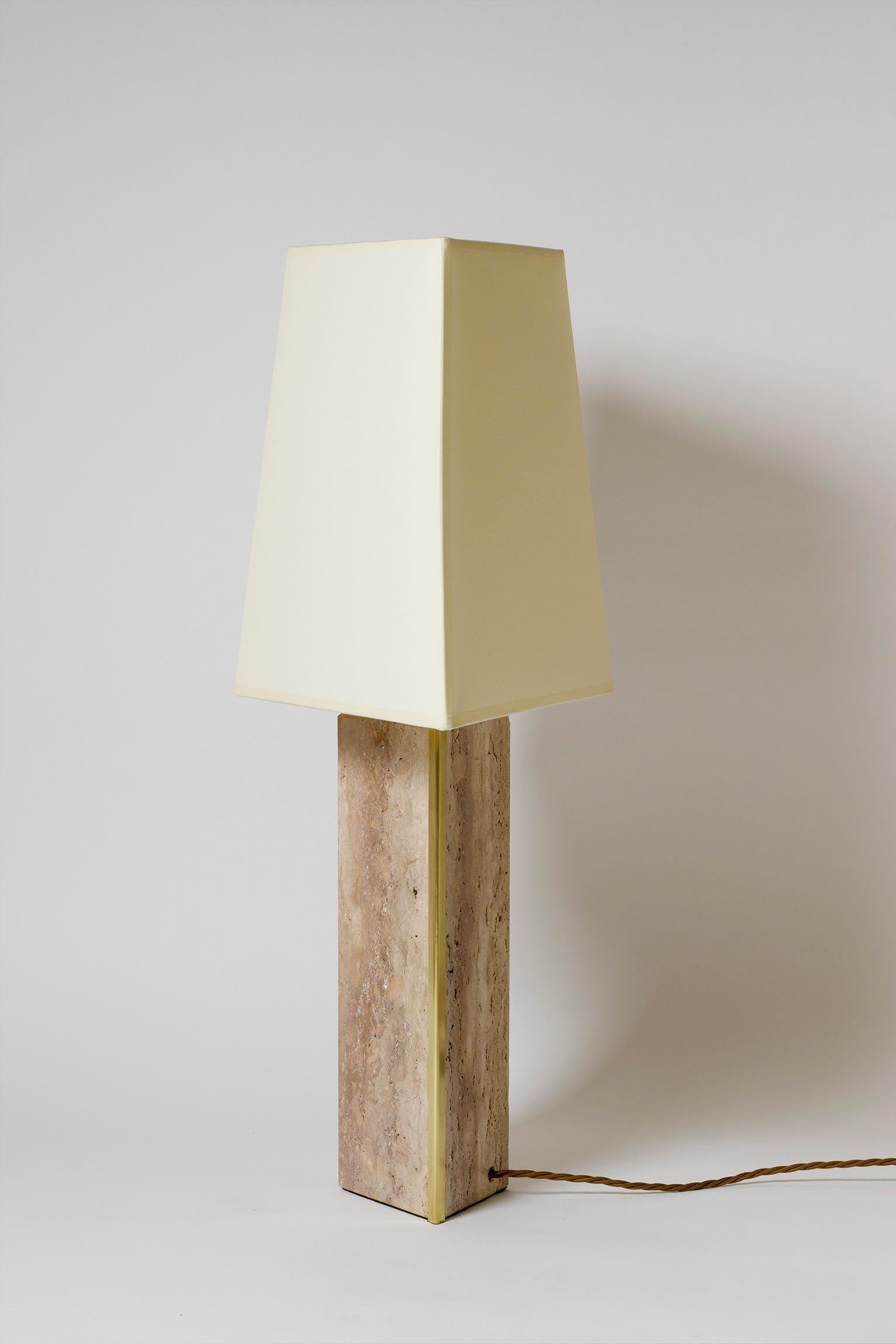 Contemporary Pair of Travertine and Brass 'Marine' Table Lamps, by Dorian Caffot de Fawes