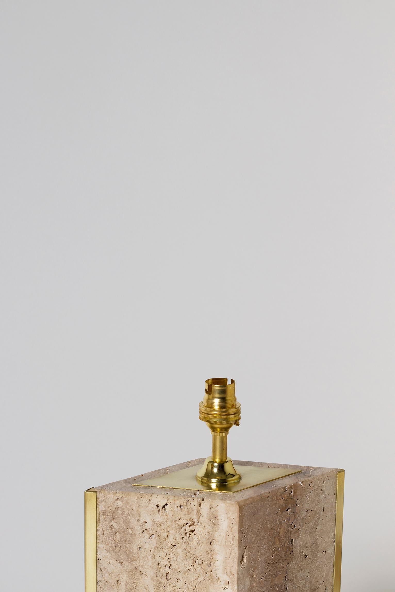 Pair of Travertine and Brass 'Marine' Table Lamps, by Dorian Caffot de Fawes 2