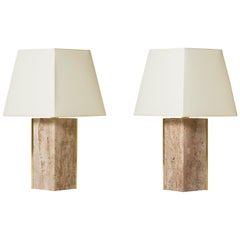 Pair of Travertine and Brass 'Marine' Table Lamps, by Dorian Caffot de Fawes