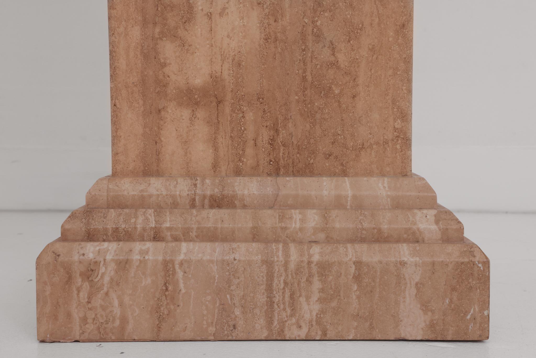 Polished Pair of Travertine Pedestals For Sale