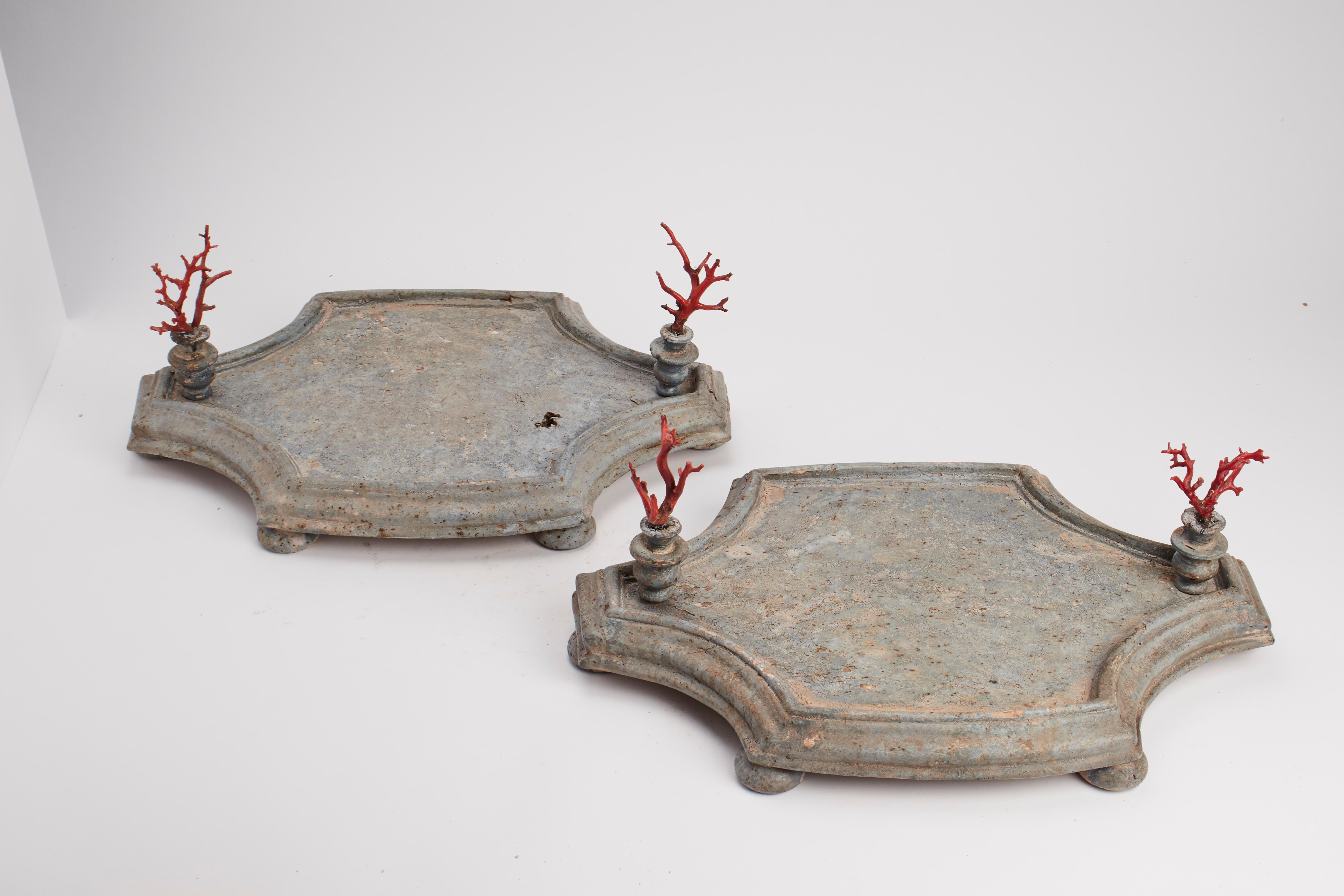 Pair of Trays with Coral Brunches, Italy, 1830 1