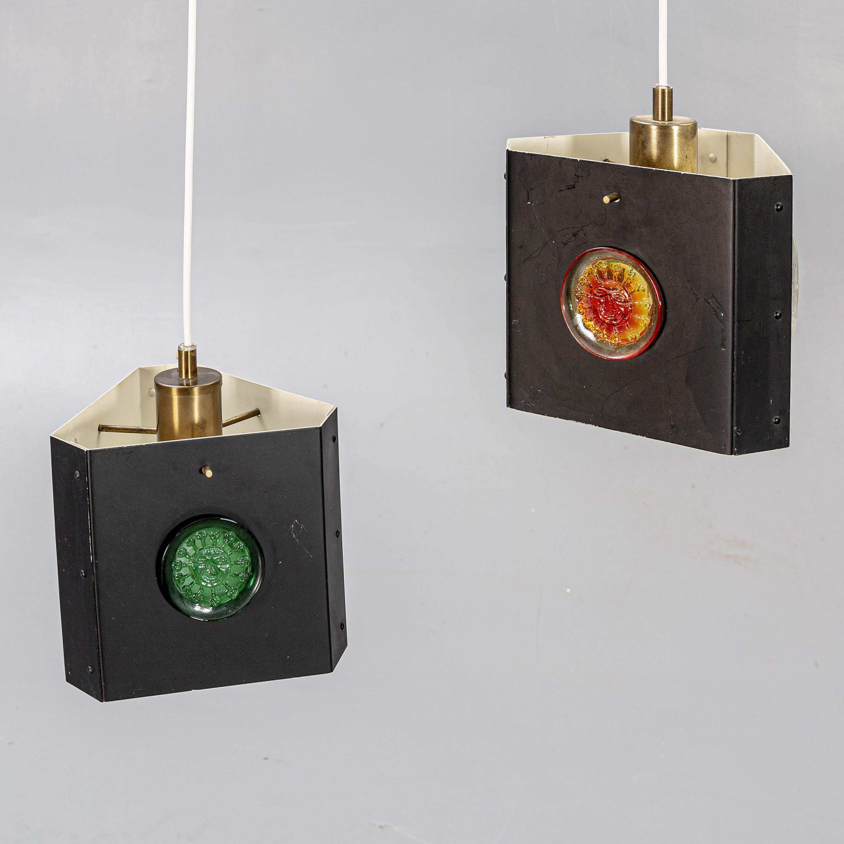 20th Century Pair of Triangular Pendants Light by Hans Bergstrom, Sweden, 1950 For Sale