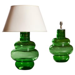 A Pair Of Triple Gourd Green Glass Lamps