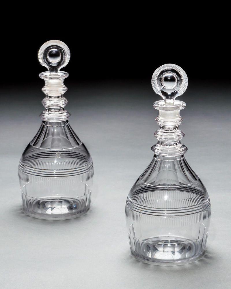 A Pair Of Triple Ring Regency Decanters In Good Condition For Sale In Steyning, West sussex