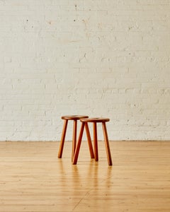 A Pair of Tripod Elm Wood Stools