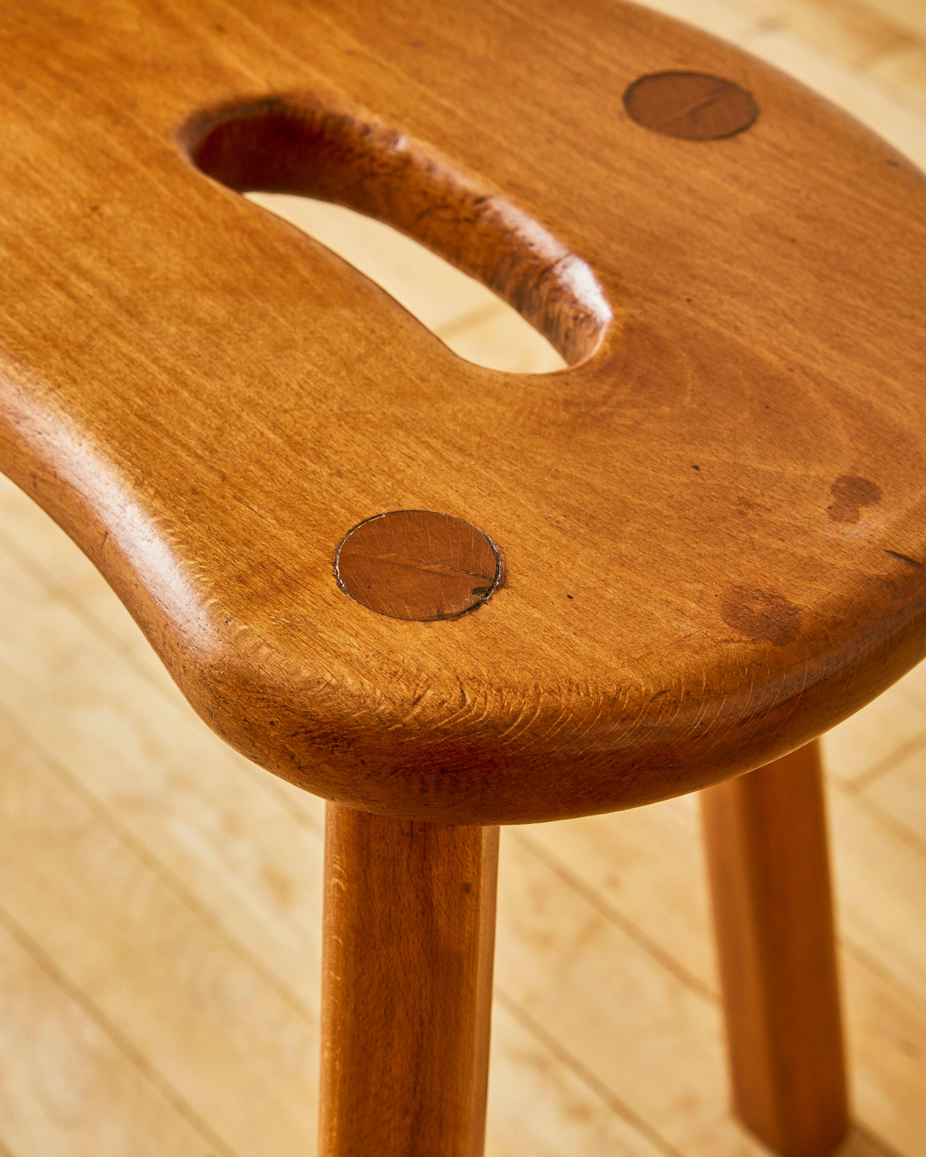 A Pair of Tripod Elm Wood Stools For Sale 1