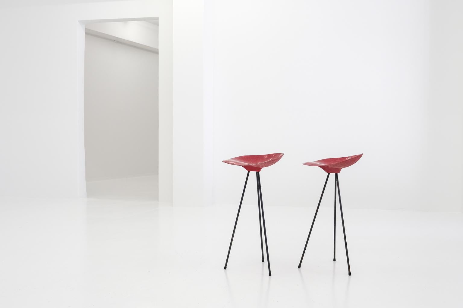 Mid-Century Modern A Pair of tripod stool by Jean Raymond Picard/Jean-René Picard for S.E.T.A. For Sale