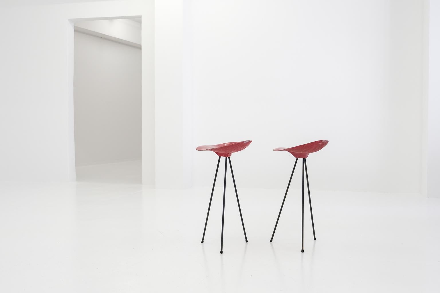 French A Pair of tripod stool by Jean Raymond Picard/Jean-René Picard for S.E.T.A. For Sale